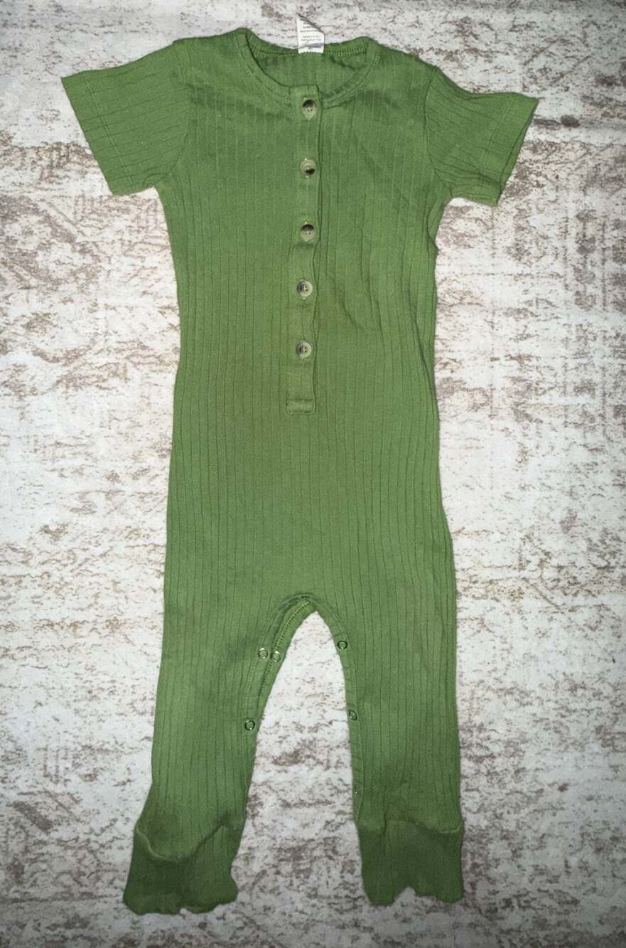 Kate Quinn Ribbed Short Sleeve Green Romper